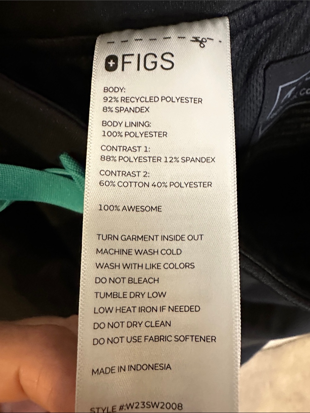 Figs Black Jogger Pants with Teal Drawstring - Picture 3 of 12